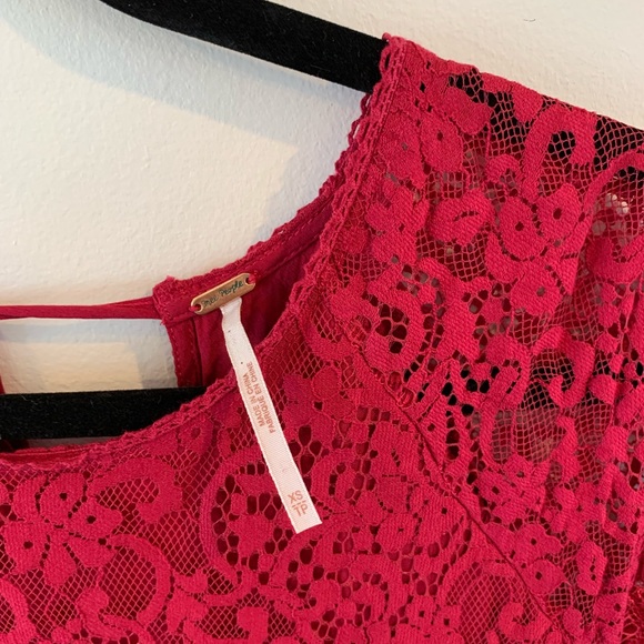 Free People Women Pink Lace Open Tie Back Short Sleeve Boho Mini Dress - Picture 5 of 5